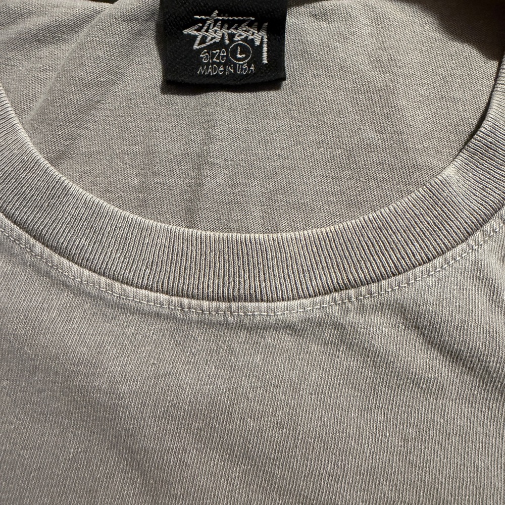 Vintage Stussy Light Gray/Cream Crewneck Tee Made in USA tag